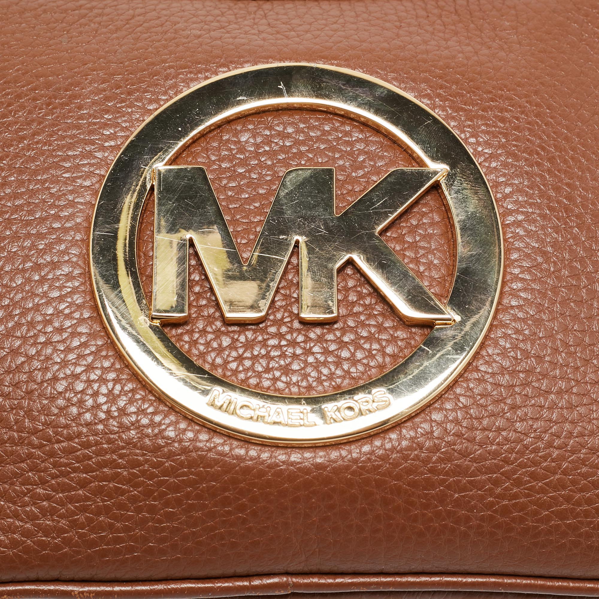 Michael Kors Brown Leather Logo Camera Crossbody Bag