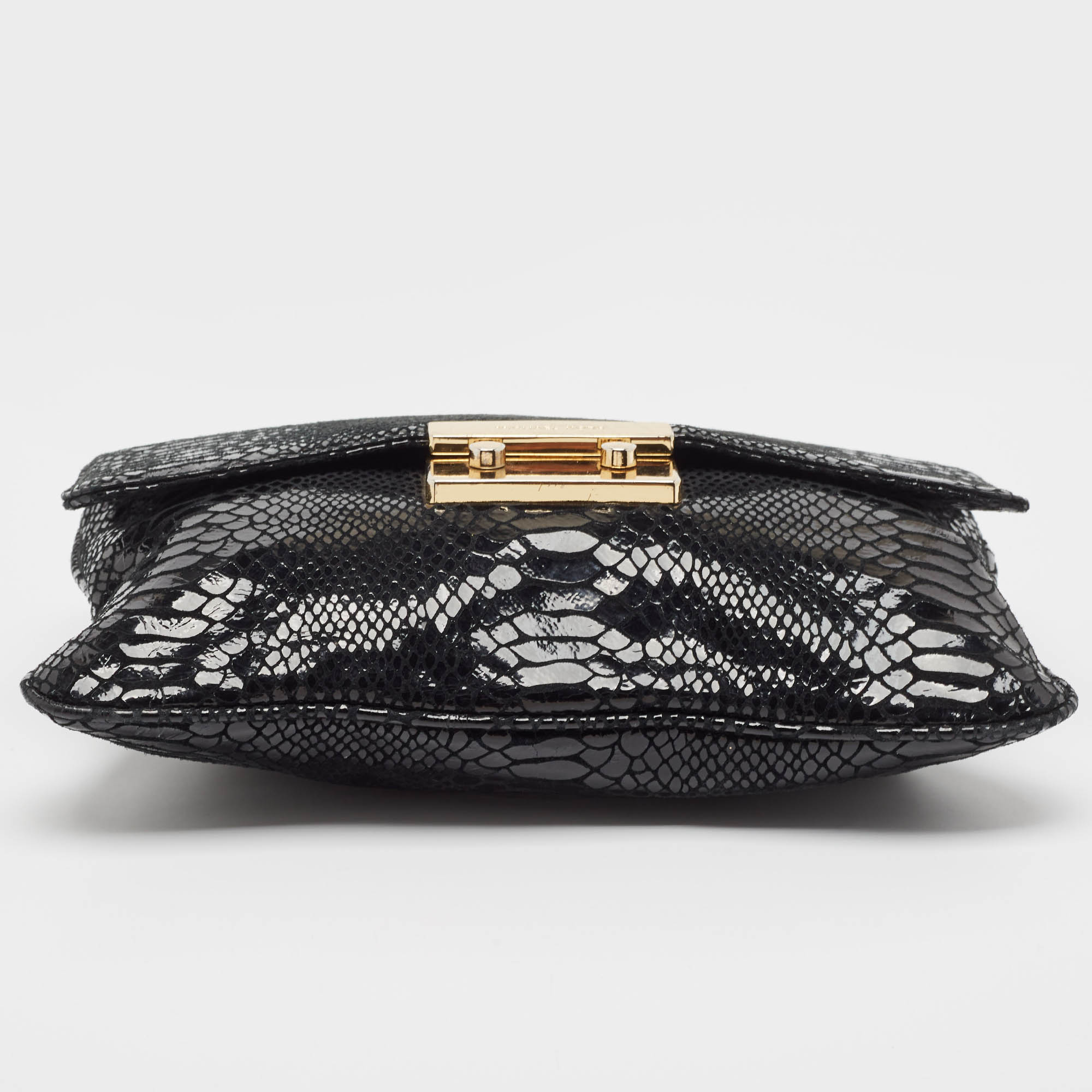 Michael Kors Black Snakeskin Embossed Leather Sloan Slim Shoulder Bag