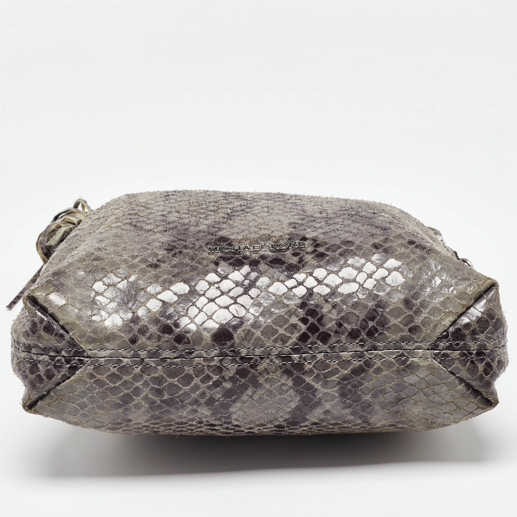 Michael Kors Grey Snakeskin Embossed Leather Bedford Shoulder Bag