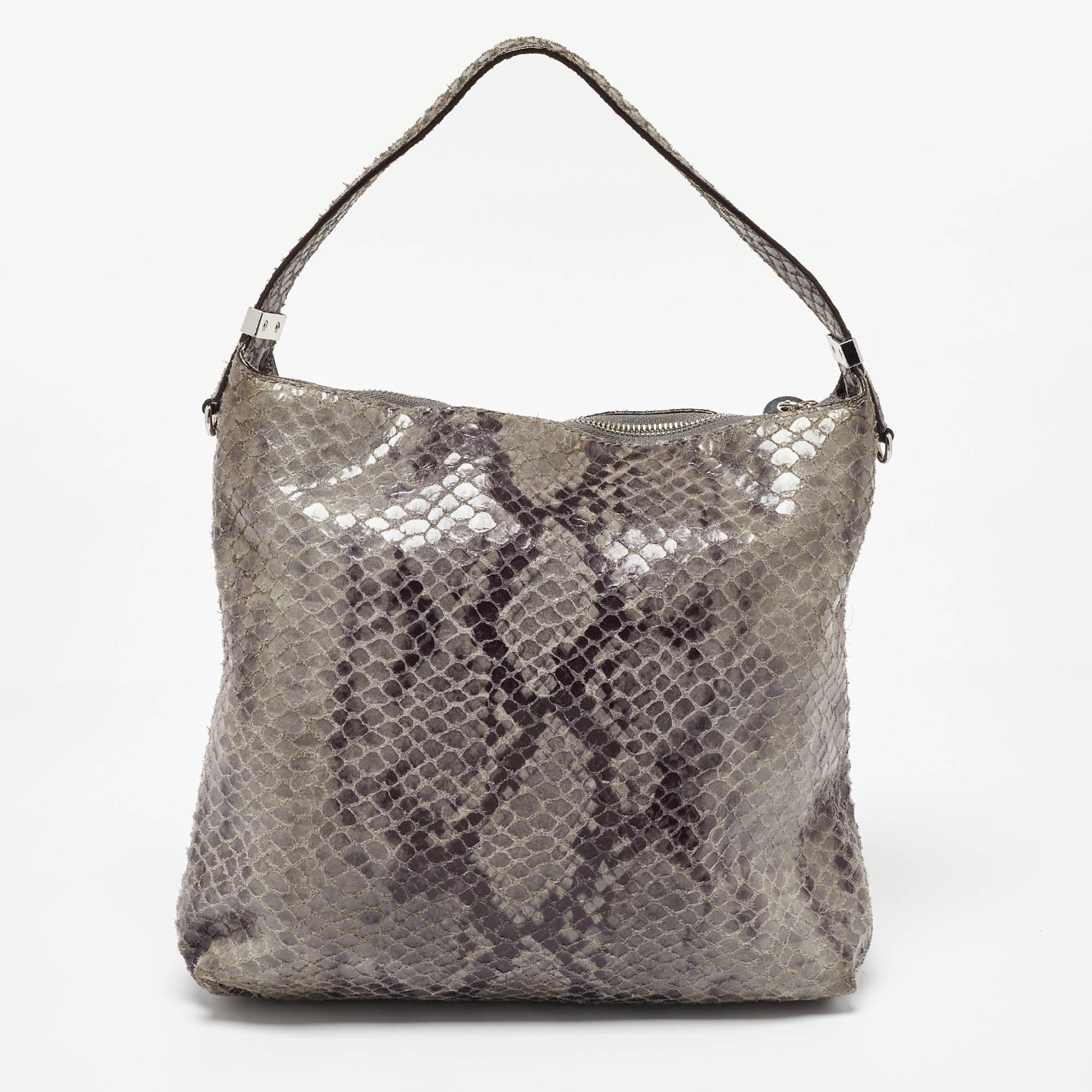 Michael Kors Grey Snakeskin Embossed Leather Bedford Shoulder Bag