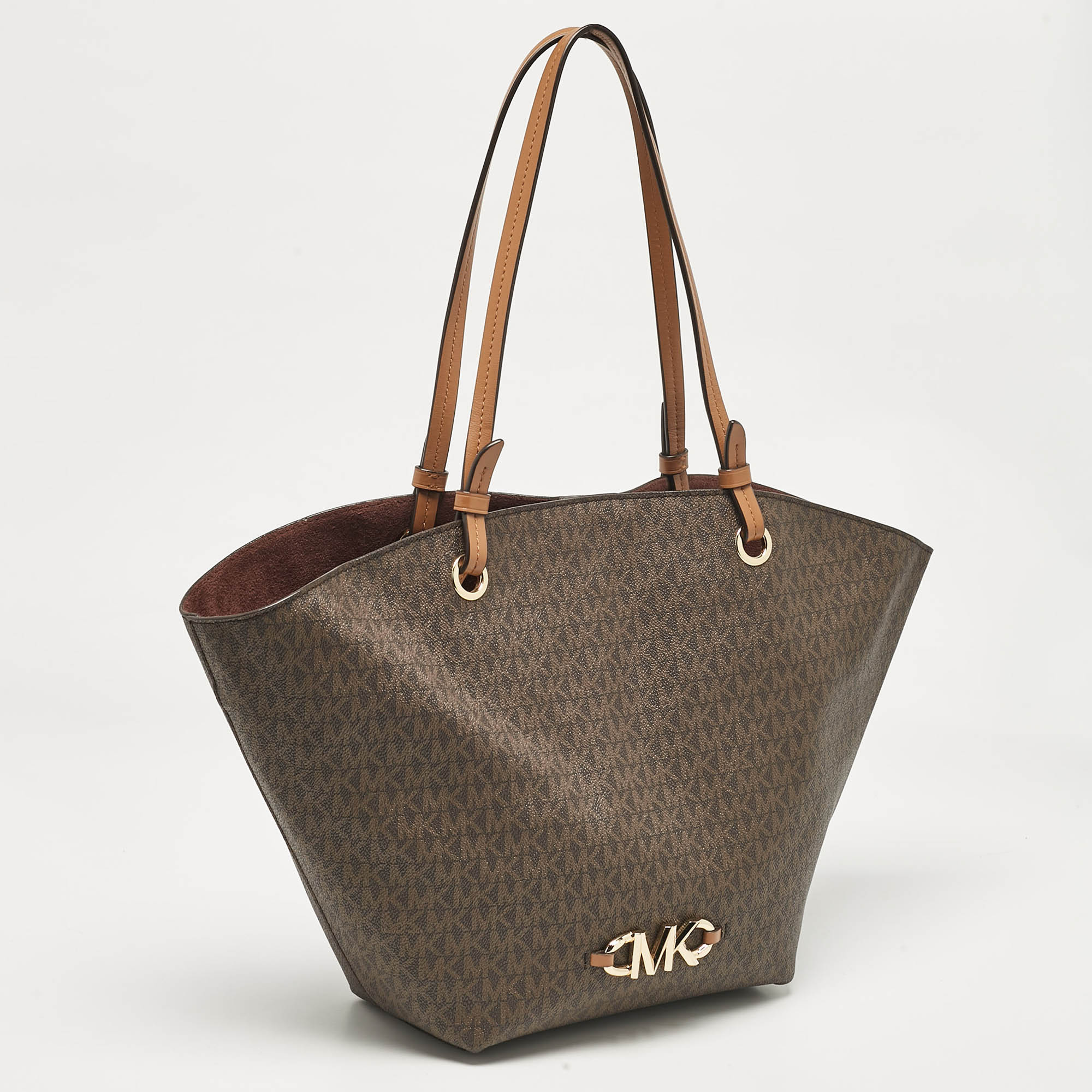 Michael Kors Dark Brown Signature Coated Canvas And Leather Izzy Tote