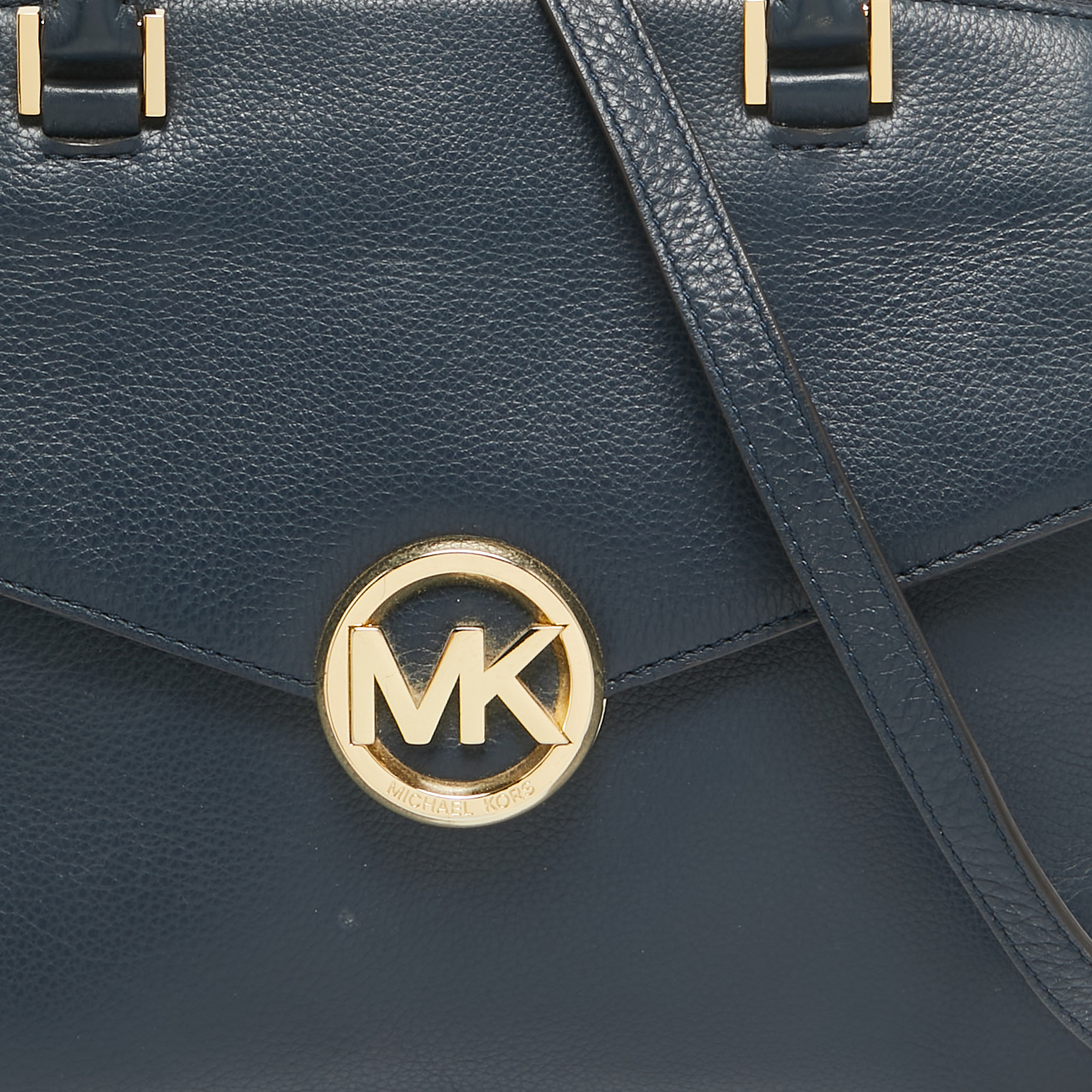 Michael Kors Navy Blue Leather Large Hudson Satchel