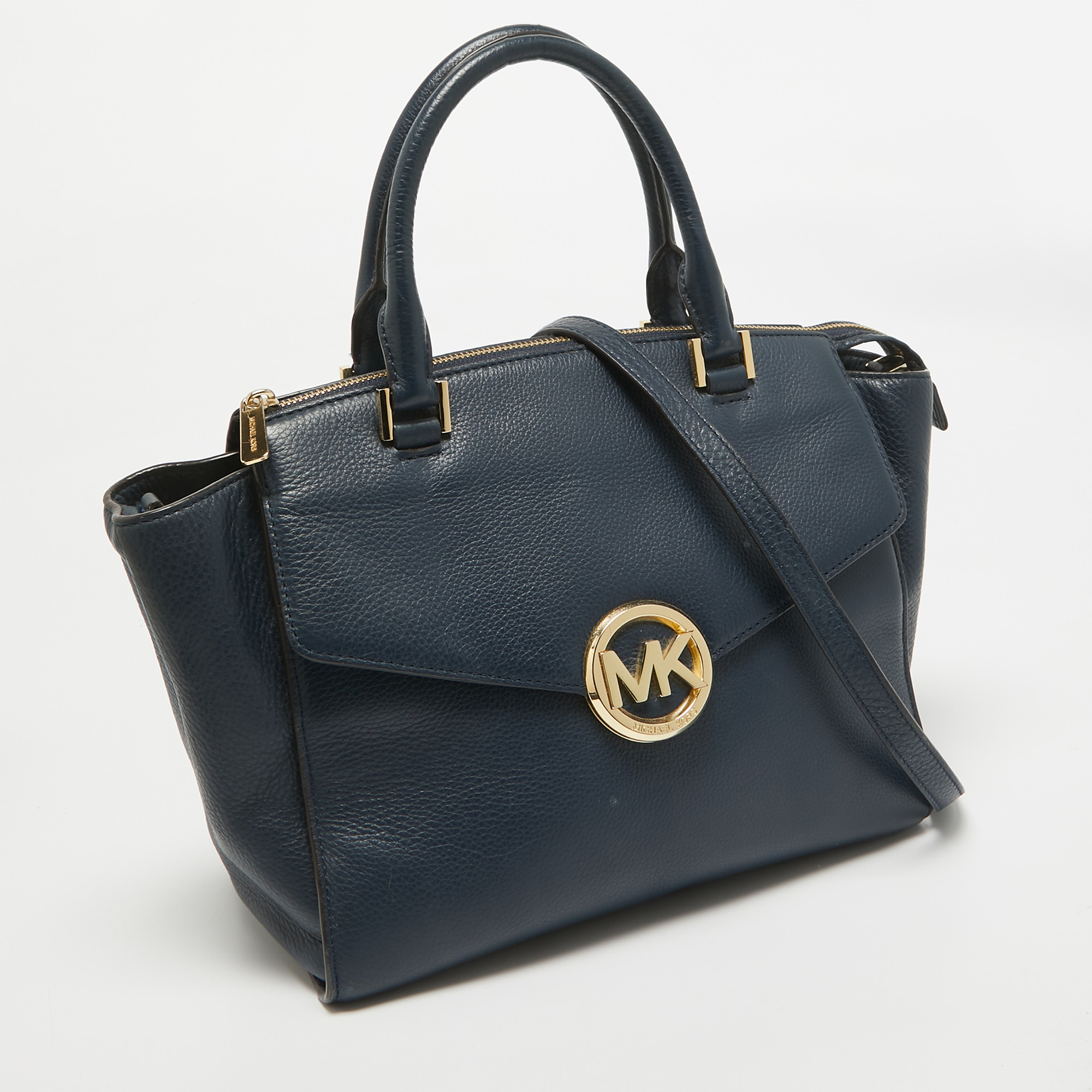 Michael Kors Navy Blue Leather Large Hudson Satchel