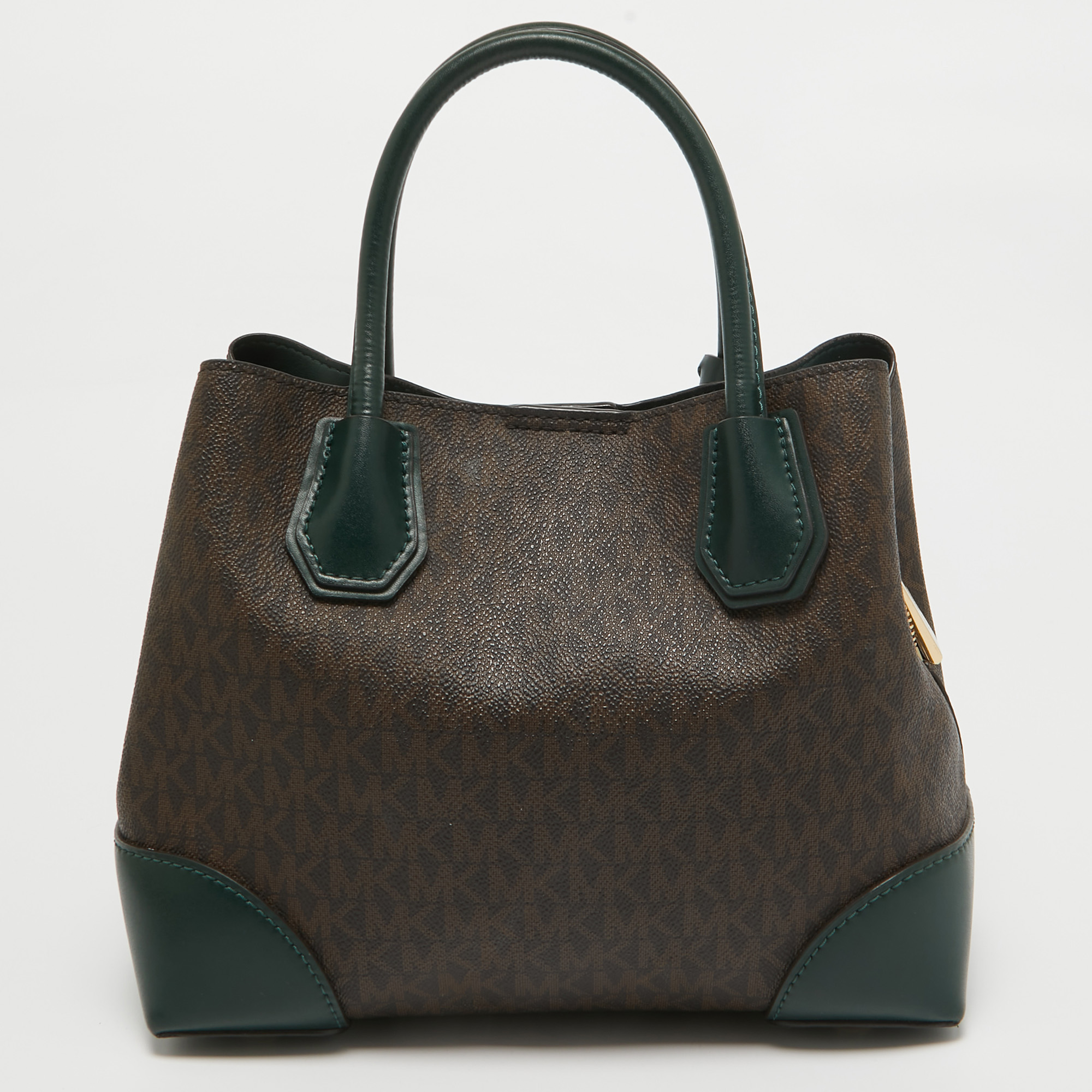 Michael Kors Green/Brown Signature Coated Canvas Small Mercer Gallery Tote