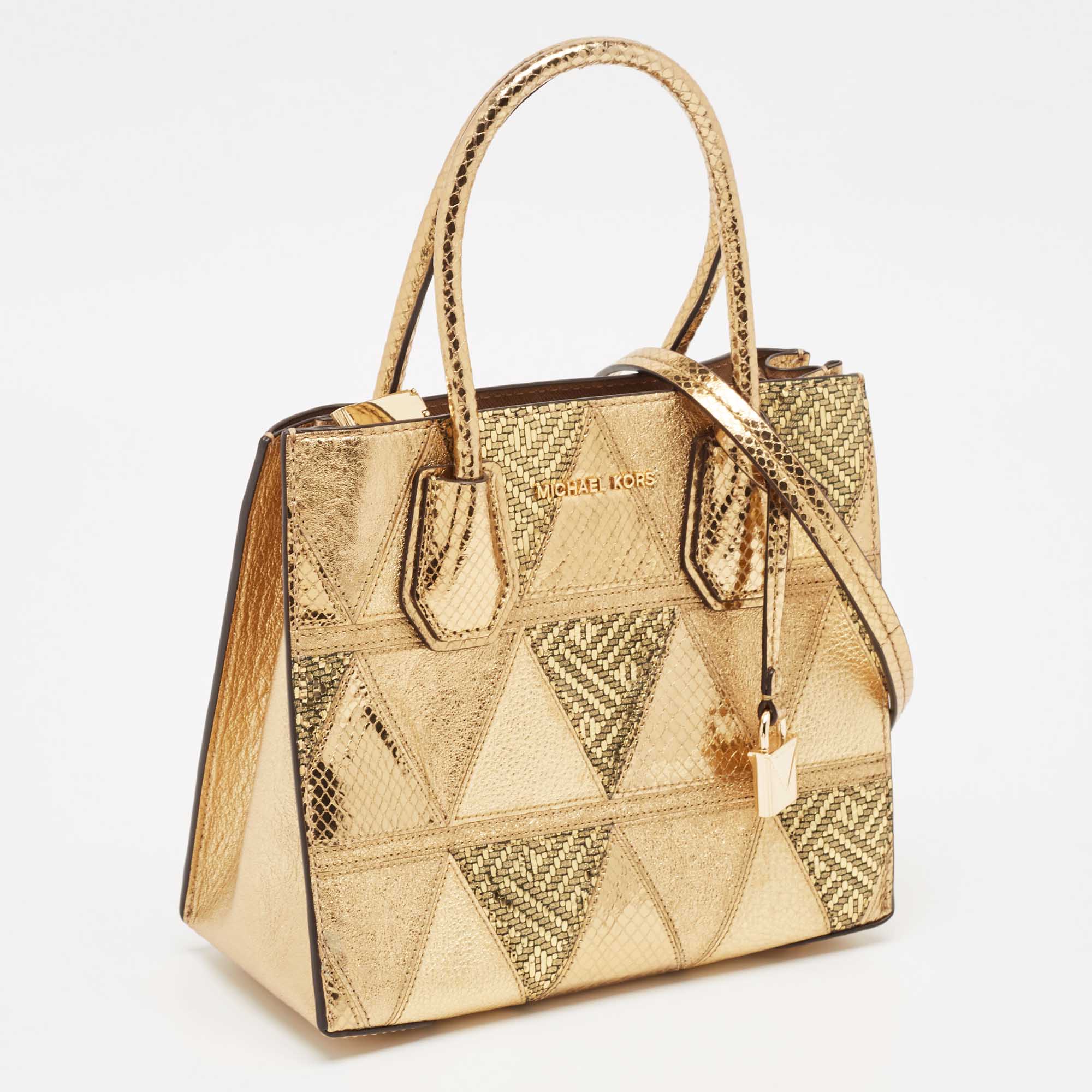 Michael Kors Gold Leather Patch Mercer Tote