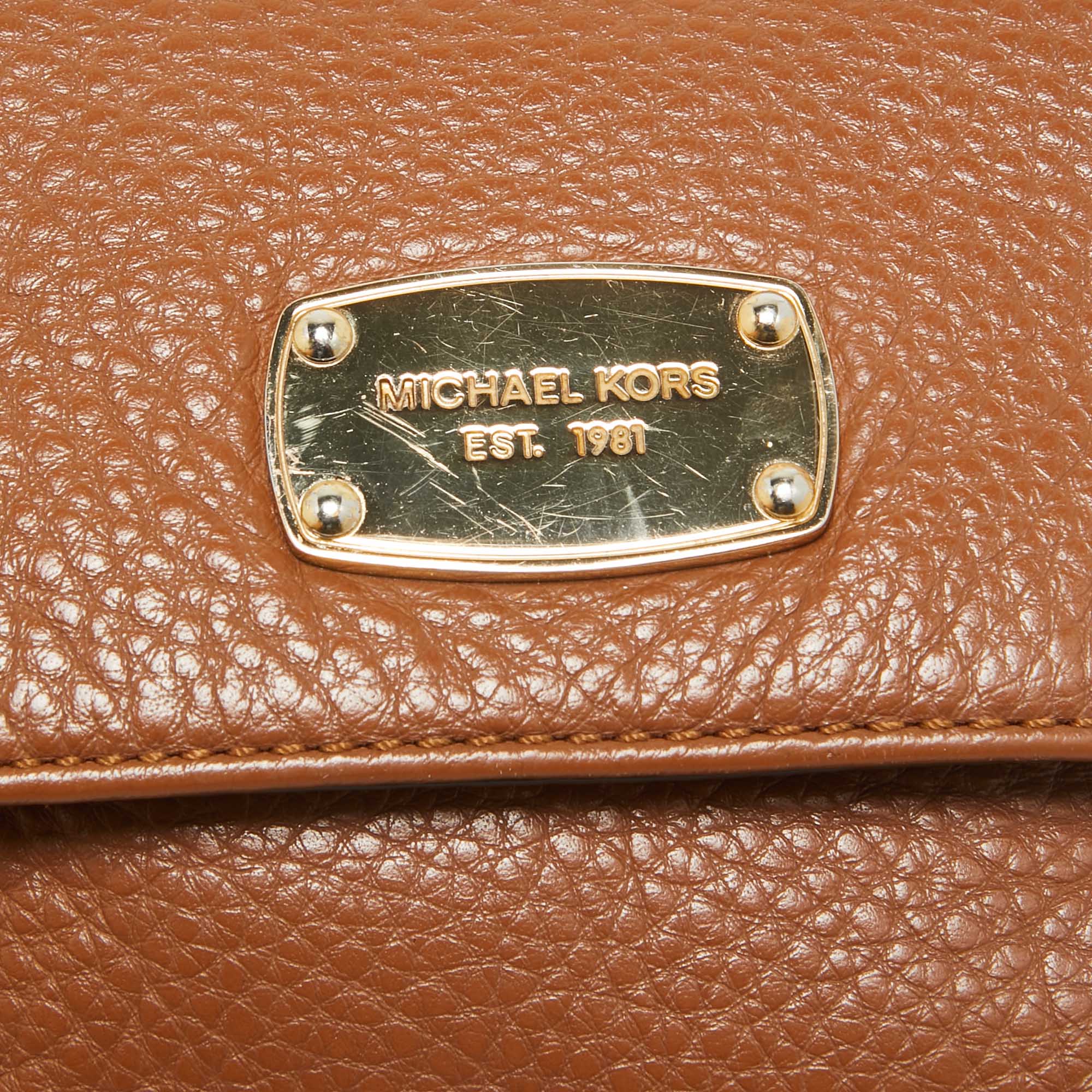 Michael Kors Brown Leather Jet Set Flap Crossbody Bag