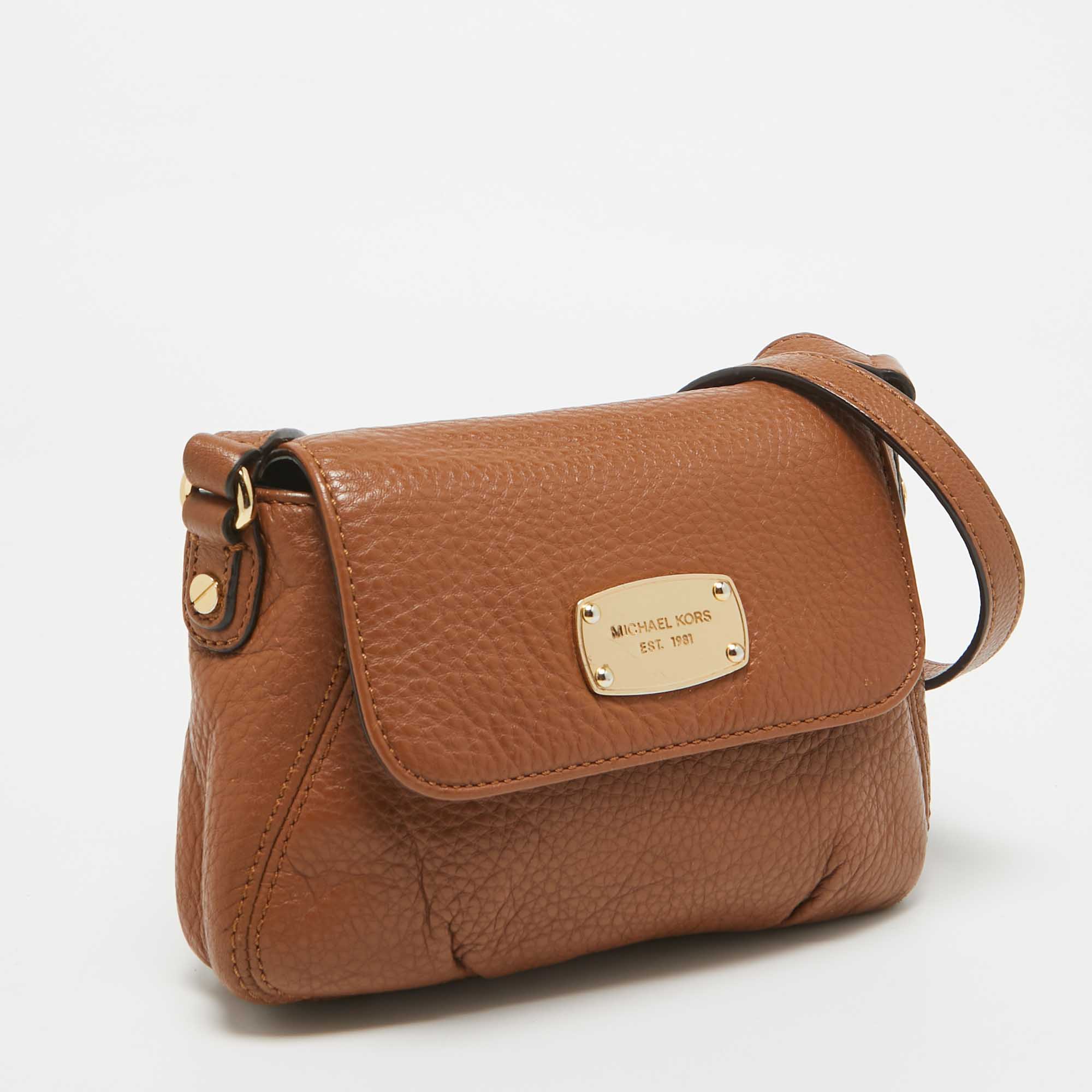 Michael Kors Brown Leather Jet Set Flap Crossbody Bag