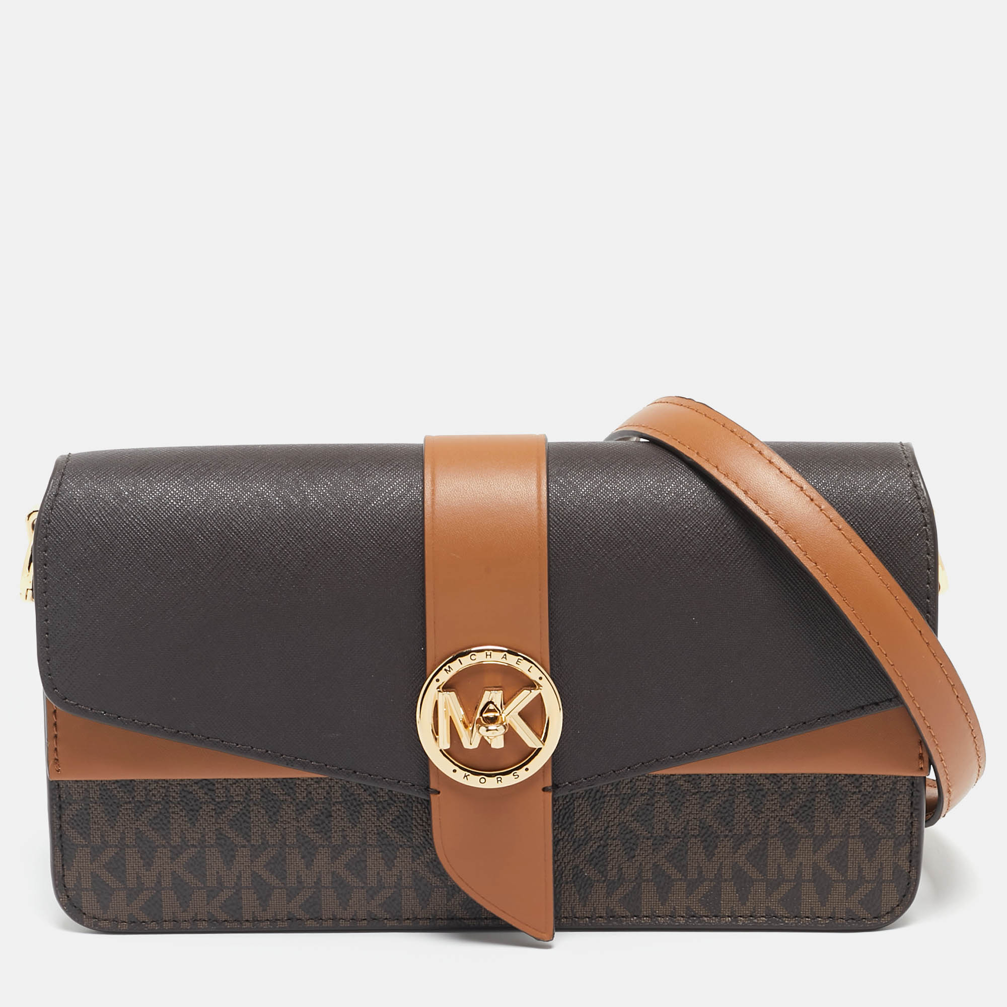 Michael Kors Brown Signature Coated Canvas Medium Greenwich Top Handle Bag
Michael Kors Brown Signature Coated Canvas Medium Greenwich Top Handle Bag