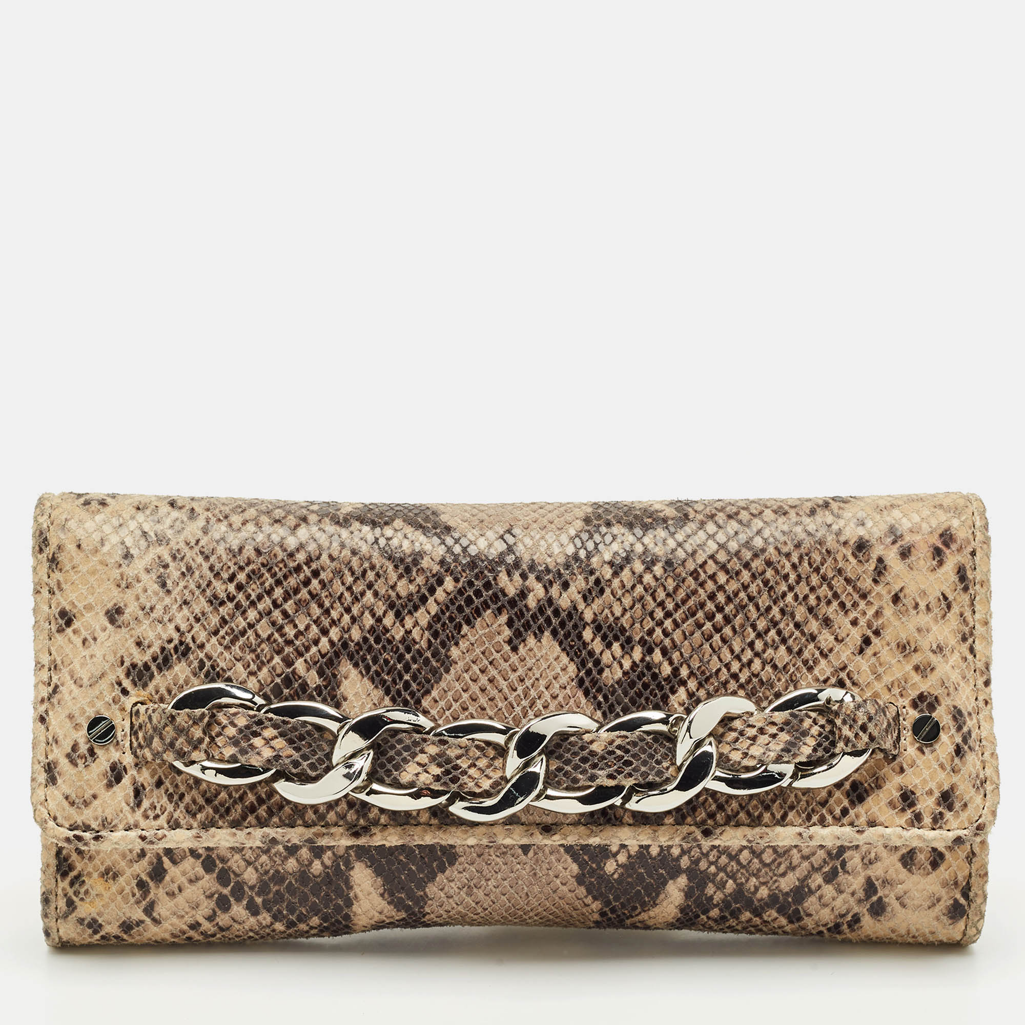 Michael Kors Beige/Black Python Embossed Leather Chain Detail Clutch
Michael Kors Beige/Black Python Embossed Leather Chain Detail Clutch