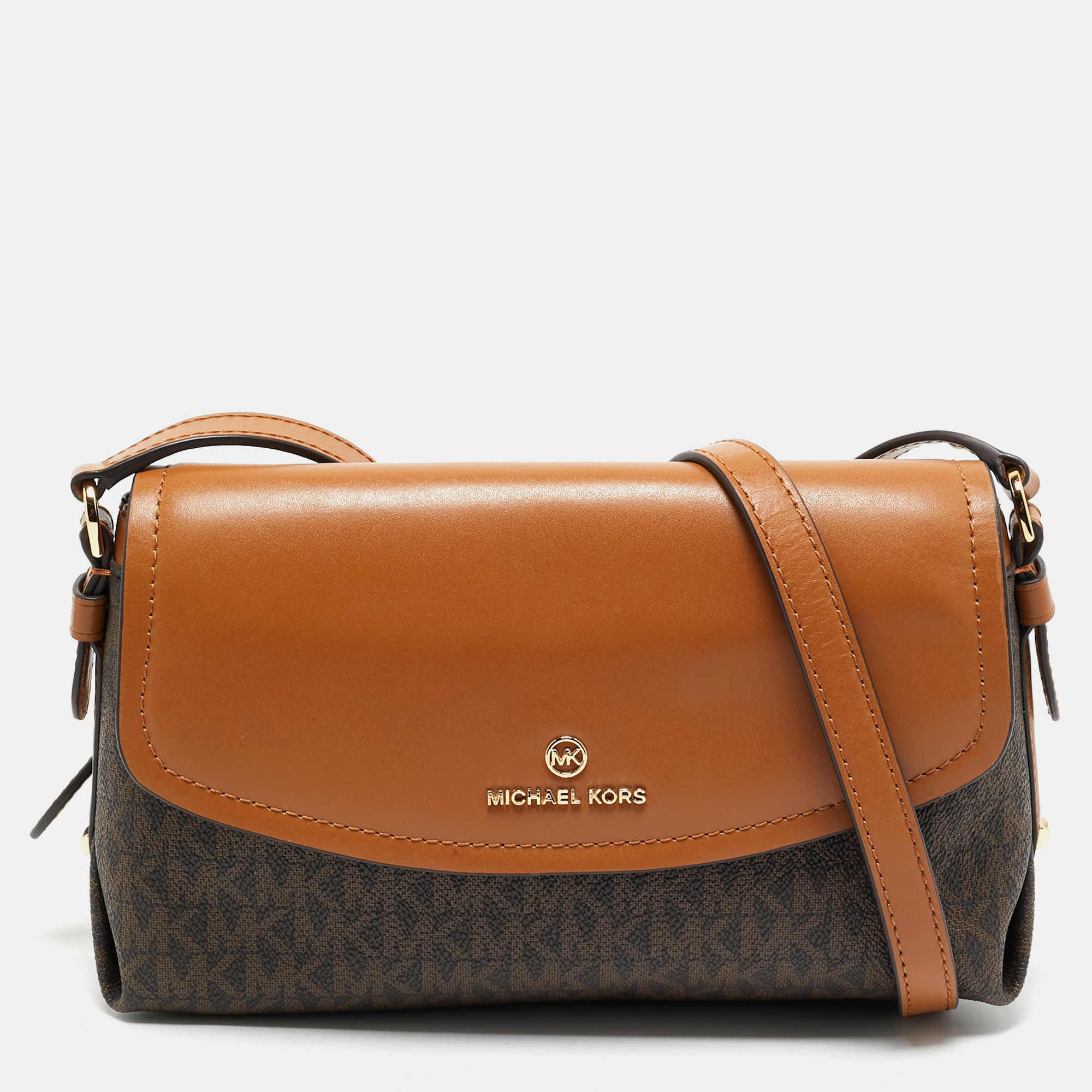 Michael Kors Brown/Tan Signature Coated Canvas and Leather Flap Brooklyn Shoulder Bag
Michael Kors Brown/Tan Signature Coated Canvas and Leather Flap Brooklyn Shoulder Bag