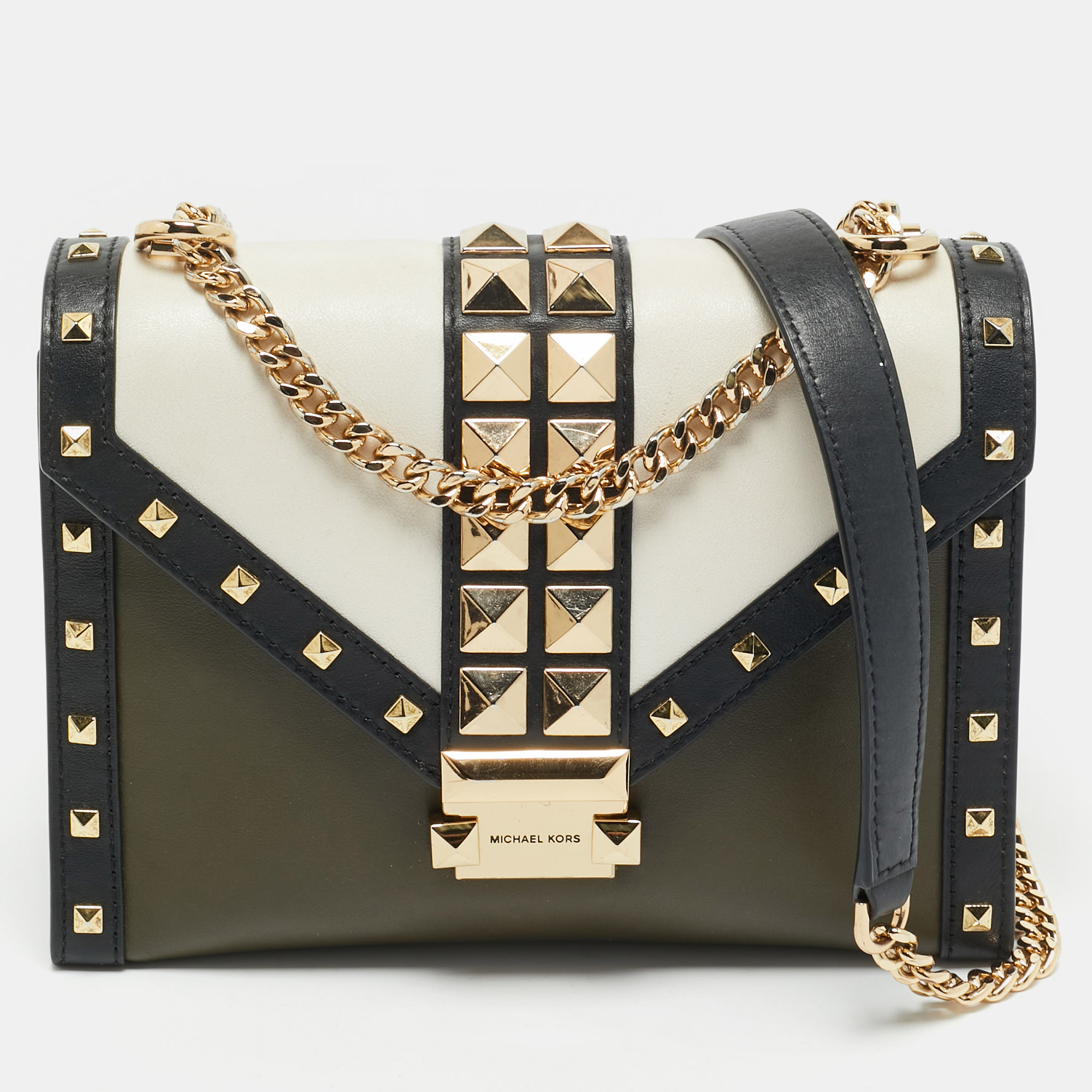 Michael Kors Tricolor Leather Large Studded Whitney Shoulder Bag, Multicolor
Michael Kors Tricolor Leather Large Studded Whitney Shoulder Bag, Multicolor