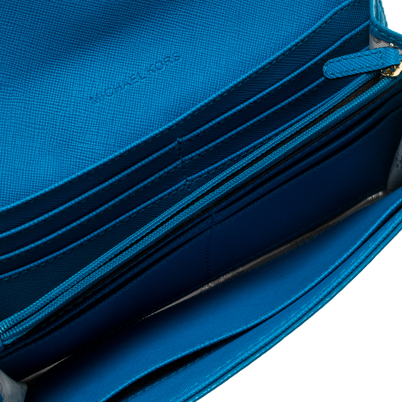 Michael Kors Blue Leather Fulton Flap Wallet