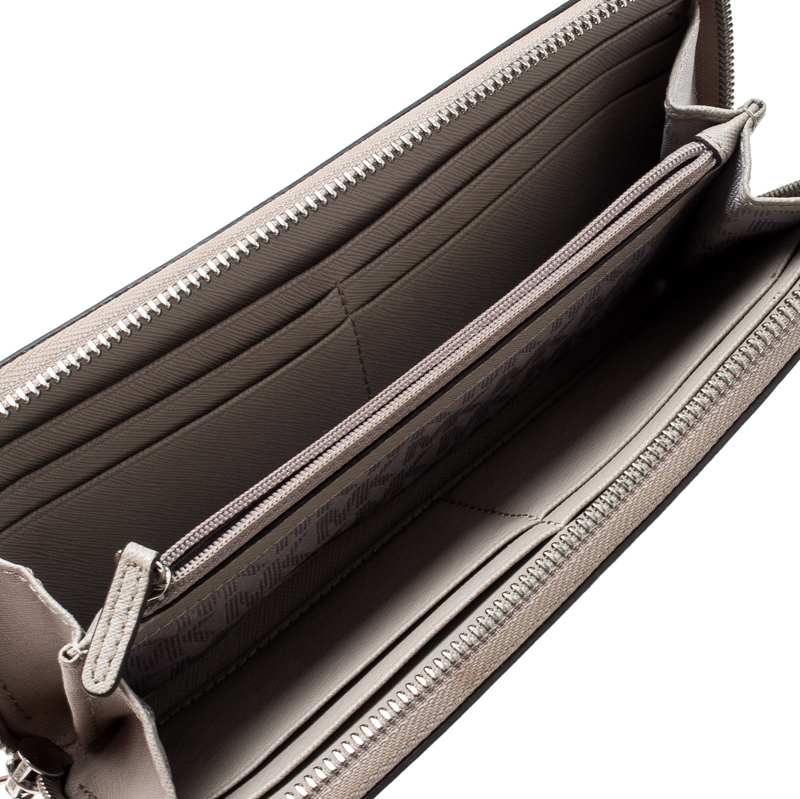 Grey Saffiano Leather Zip Around Wallet 