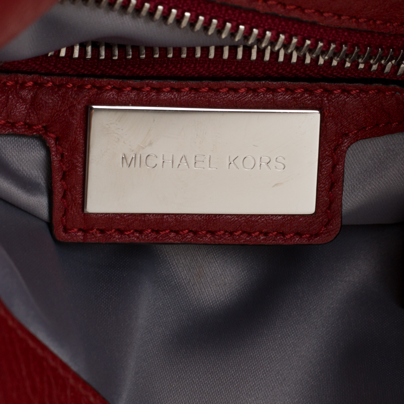 Michael Kors Red/Tan Croc/Ostrich Embossed Leather Gia Saddle Bag