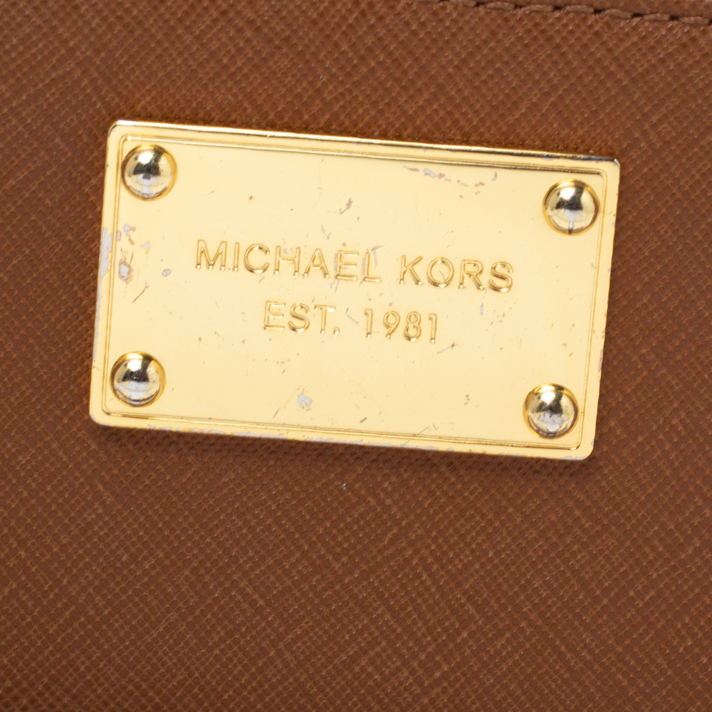Michael Kors Brown Leather Jet Set Zip Around Wristlet Wallet