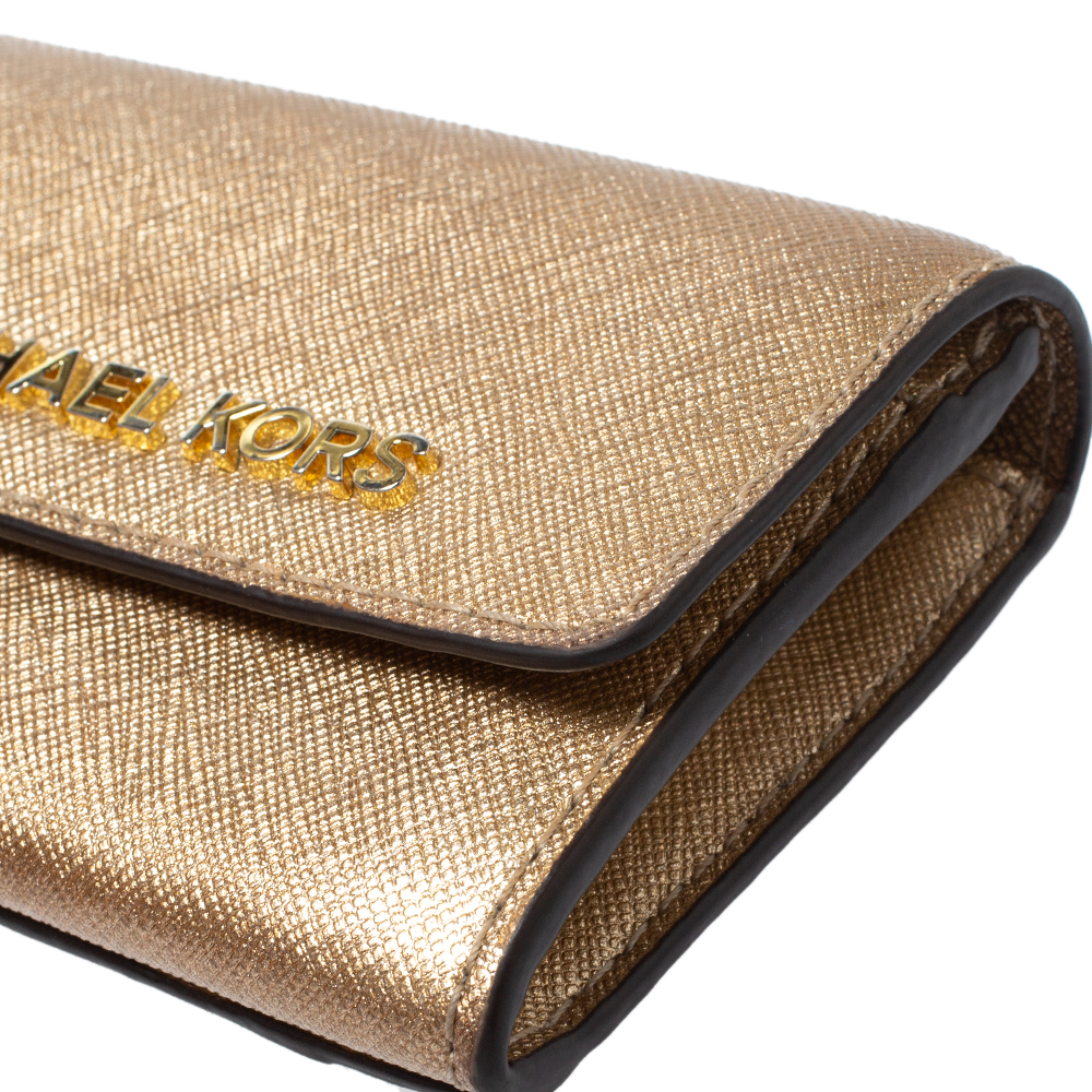 Michael Kors Metallic Gold Leather Flap Card Holder