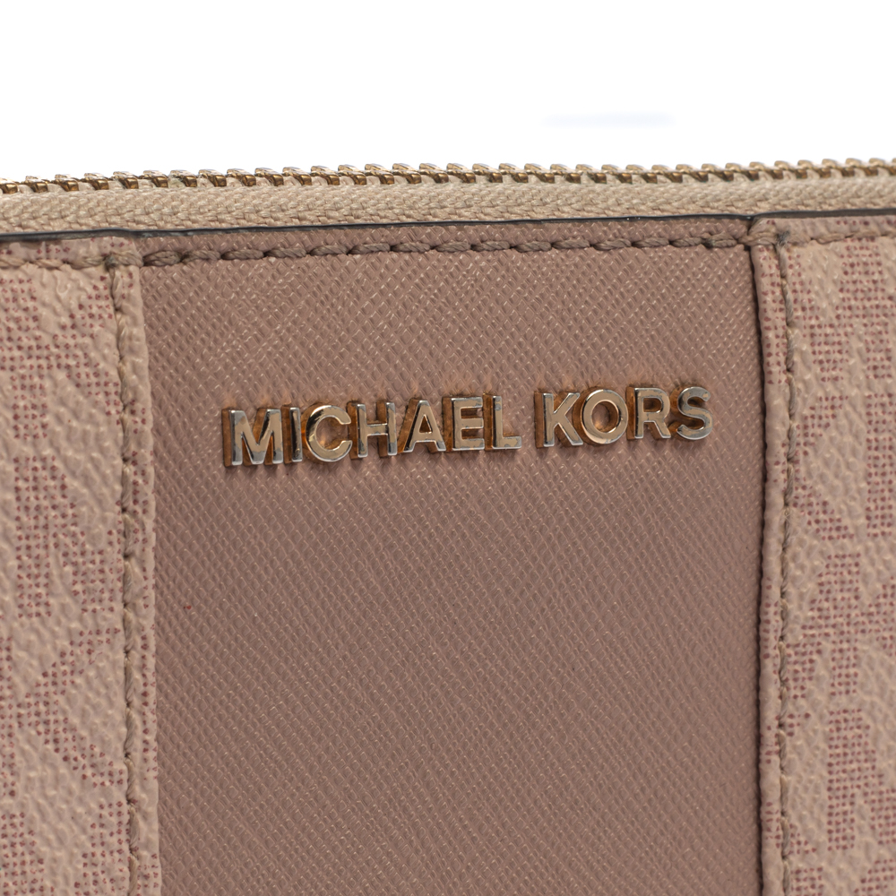 Michael Kors Pink Signature Leather Zip Around Wallet