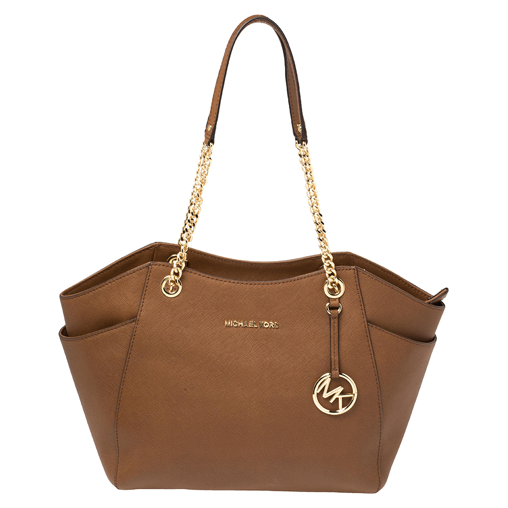 Michael Kors Brown Leather Jet Set Travel Chain Tote