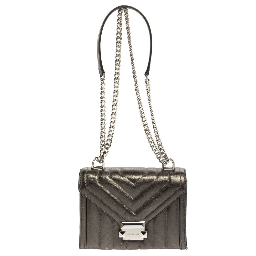 Michael Kors Metallic Grey Quilted Leather Whitney Shoulder Bag