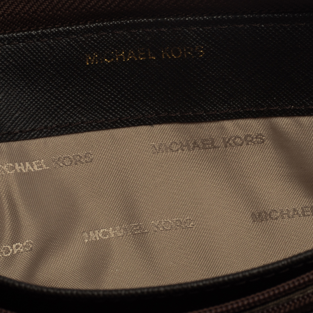 Michael Kors Brown Monogram Coated Canvas Zip Around Wristlet Wallet