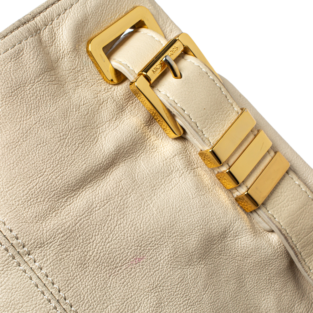 Michael Kors Cream Leather Buckle Side Pocket Shoulder Bag