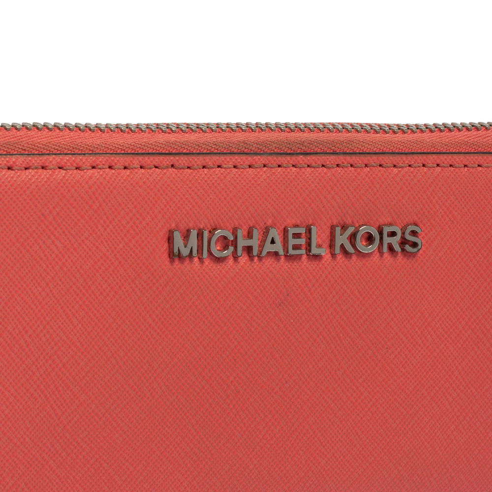 Michael Kors Pink Leather Zip Around Wristlet Wallet