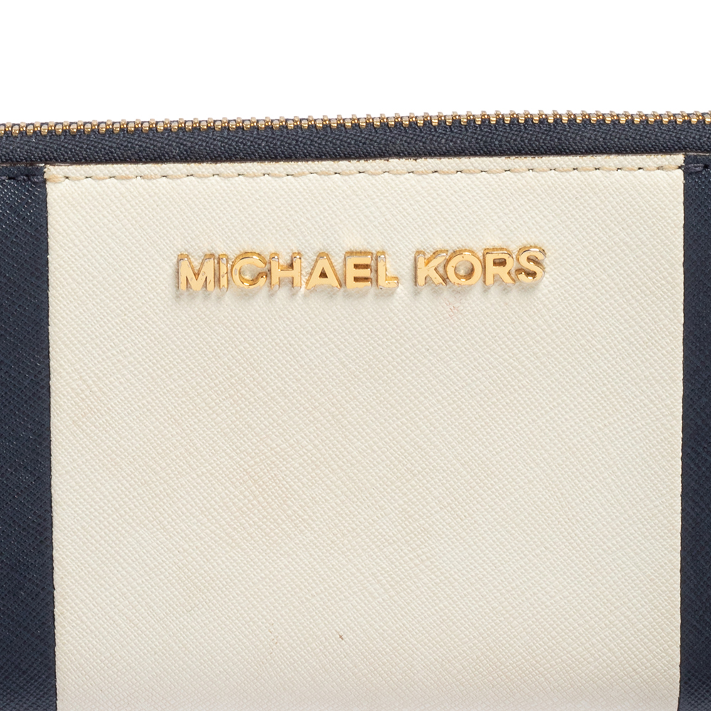 Michael Kors White/Blue Leather Jet Set Zip Around Wallet