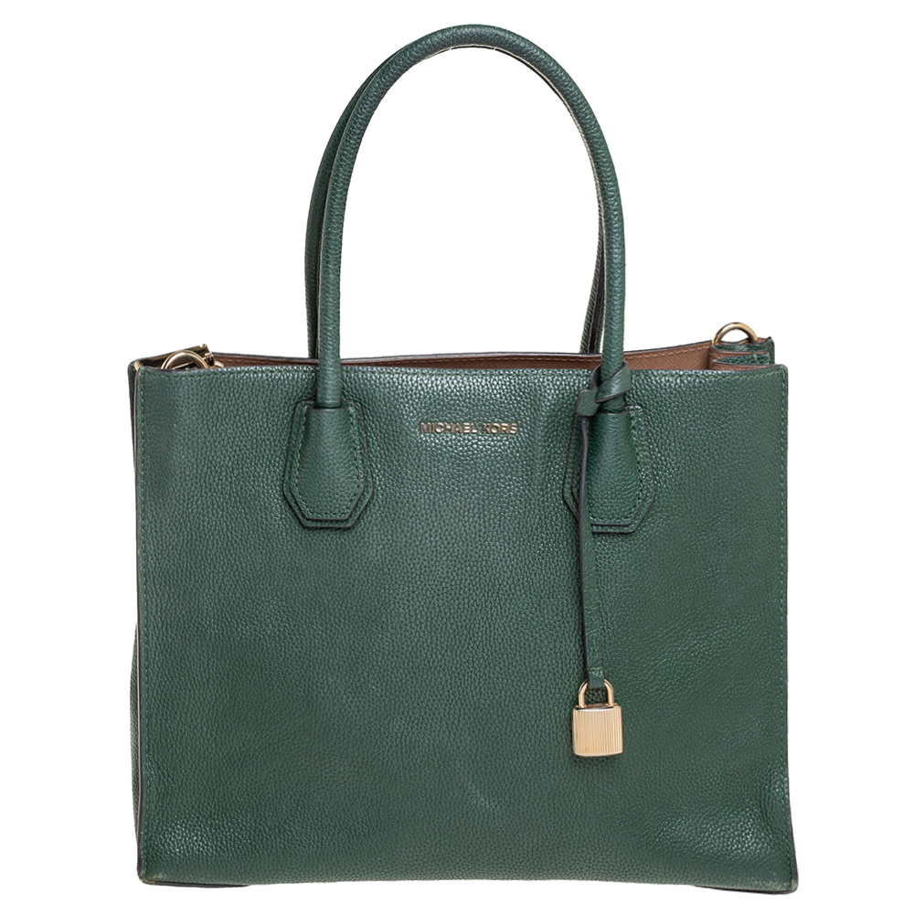 Michael Kors Green Grained Leather Large Mercer Tote