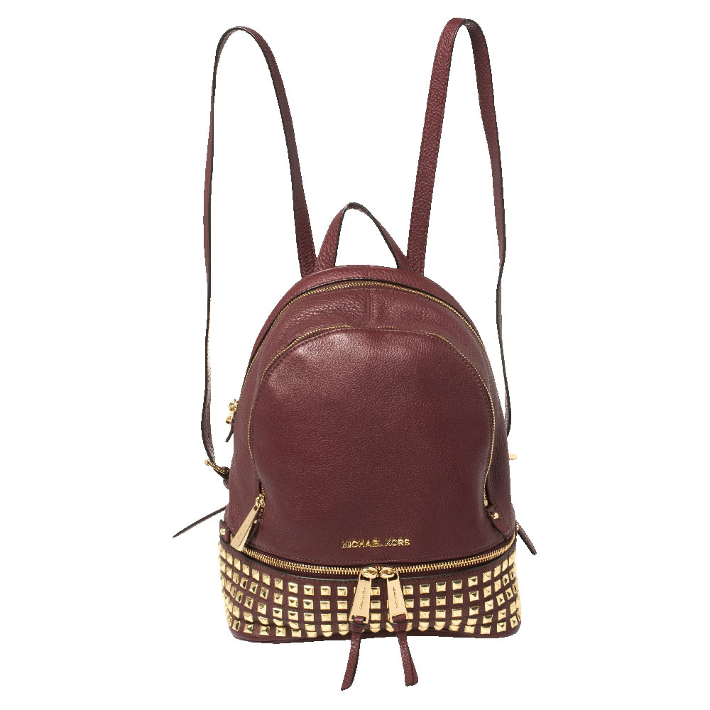 Michael Kors Burgundy Leather Small Studded Rhea Backpack
