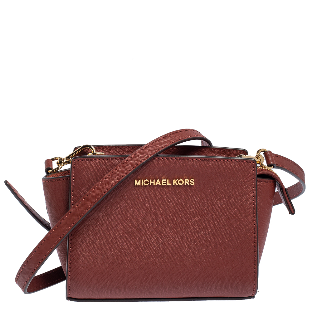Michael Kors Red Leather Mini Selma Crossbody Bag