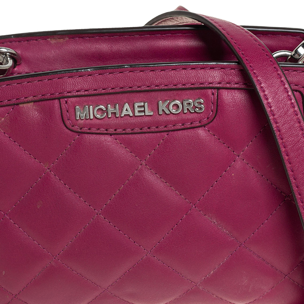 Michael Kors Fuchsia Quilted Leather Mini Selma Crossbody Bag