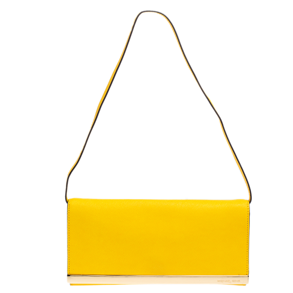 Michael Kors Yellow Leather Tilda Clutch Bag