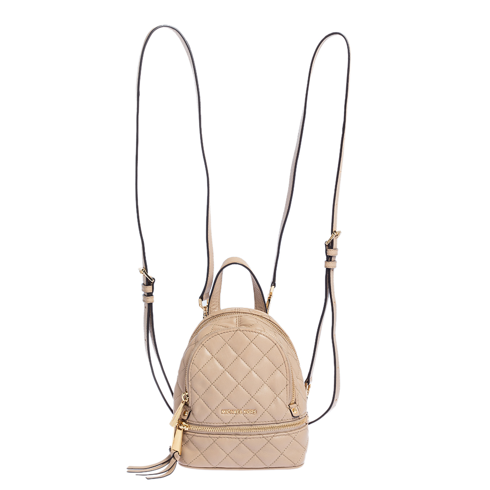 Michael Kors Beige Quilted Leather Rhea Backpack