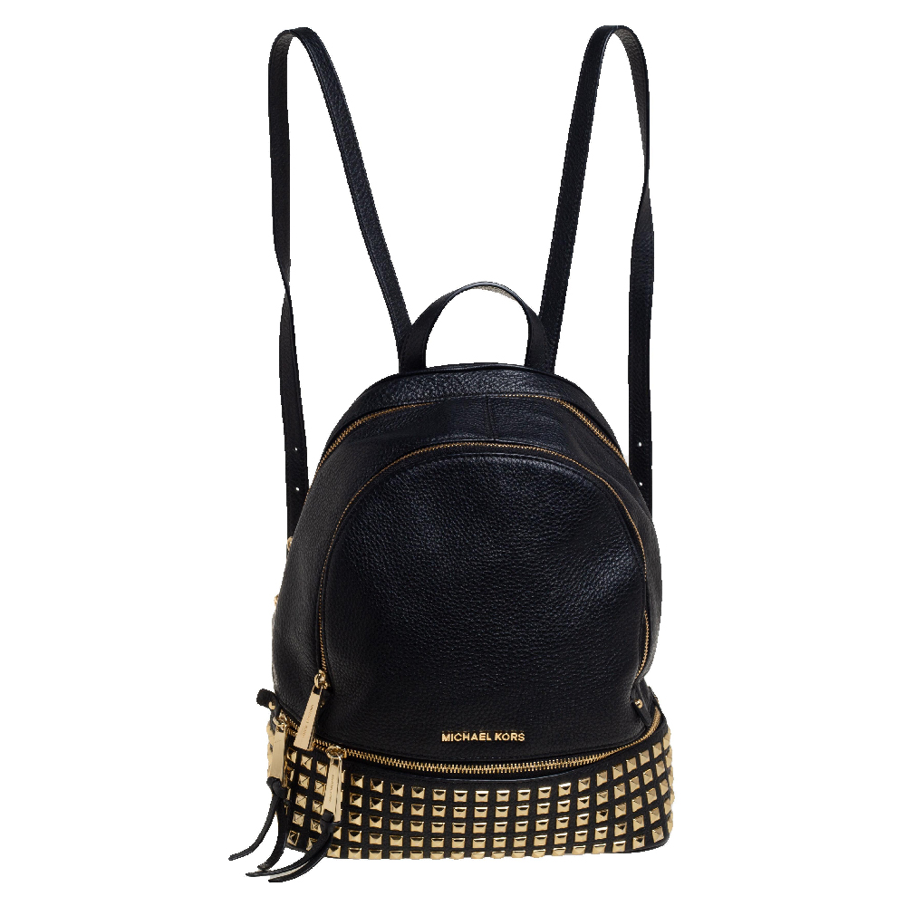 Michael Kors Black Leather Small Studded Rhea Backpack