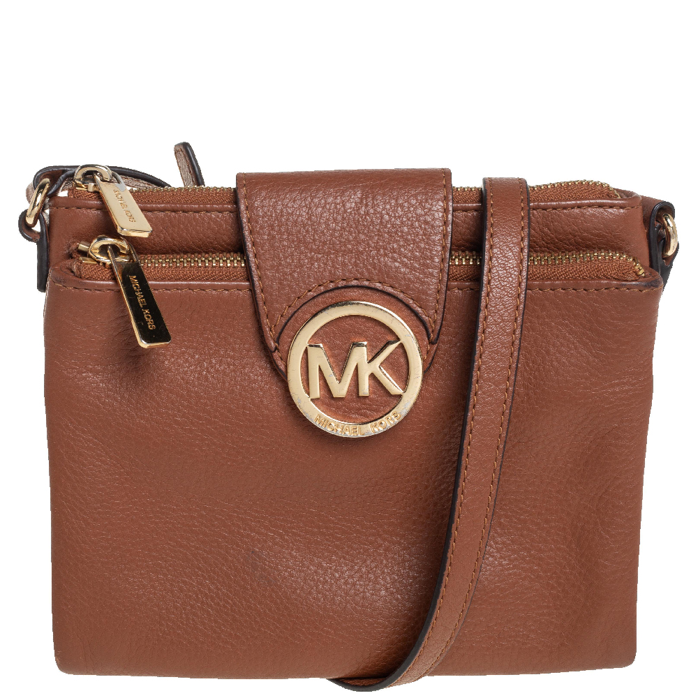 Michael Kors Brown Leather Large Fulton Crossbody Bag