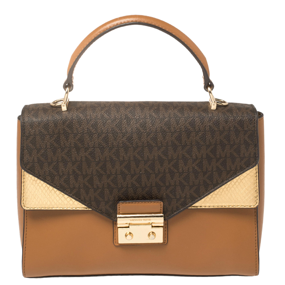 Michael Kors Tricolor Monogram Coated Canvas and Leather Kinsley Top Handle Bag