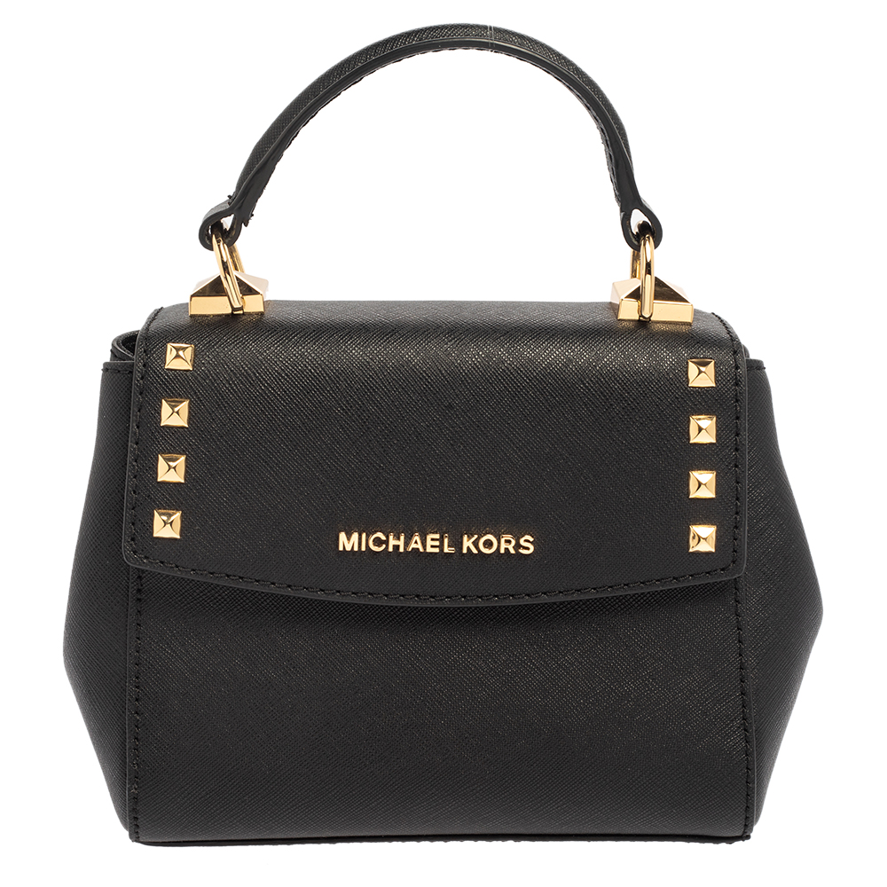 Michael Kors Black Leather Mini Karla Top Handle Bag