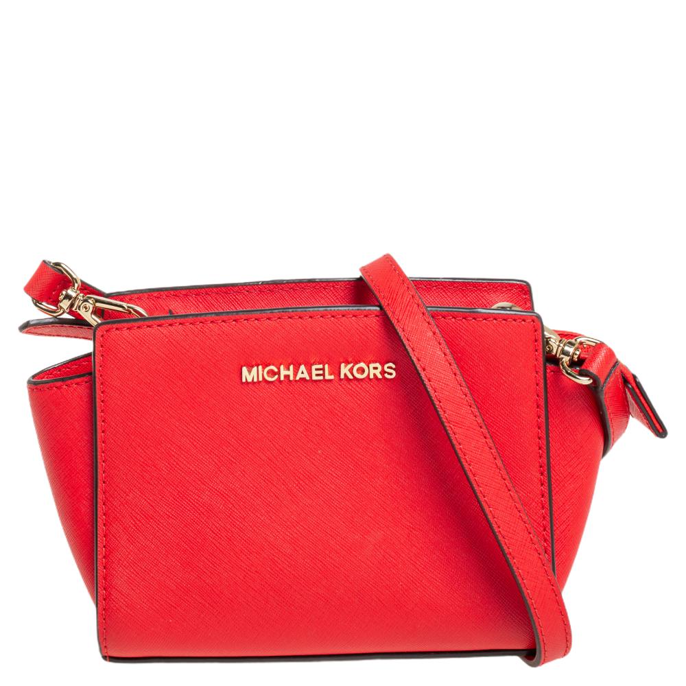 

Michael Kors Orange Saffiano Leather Mini Selma Crossbody Bag