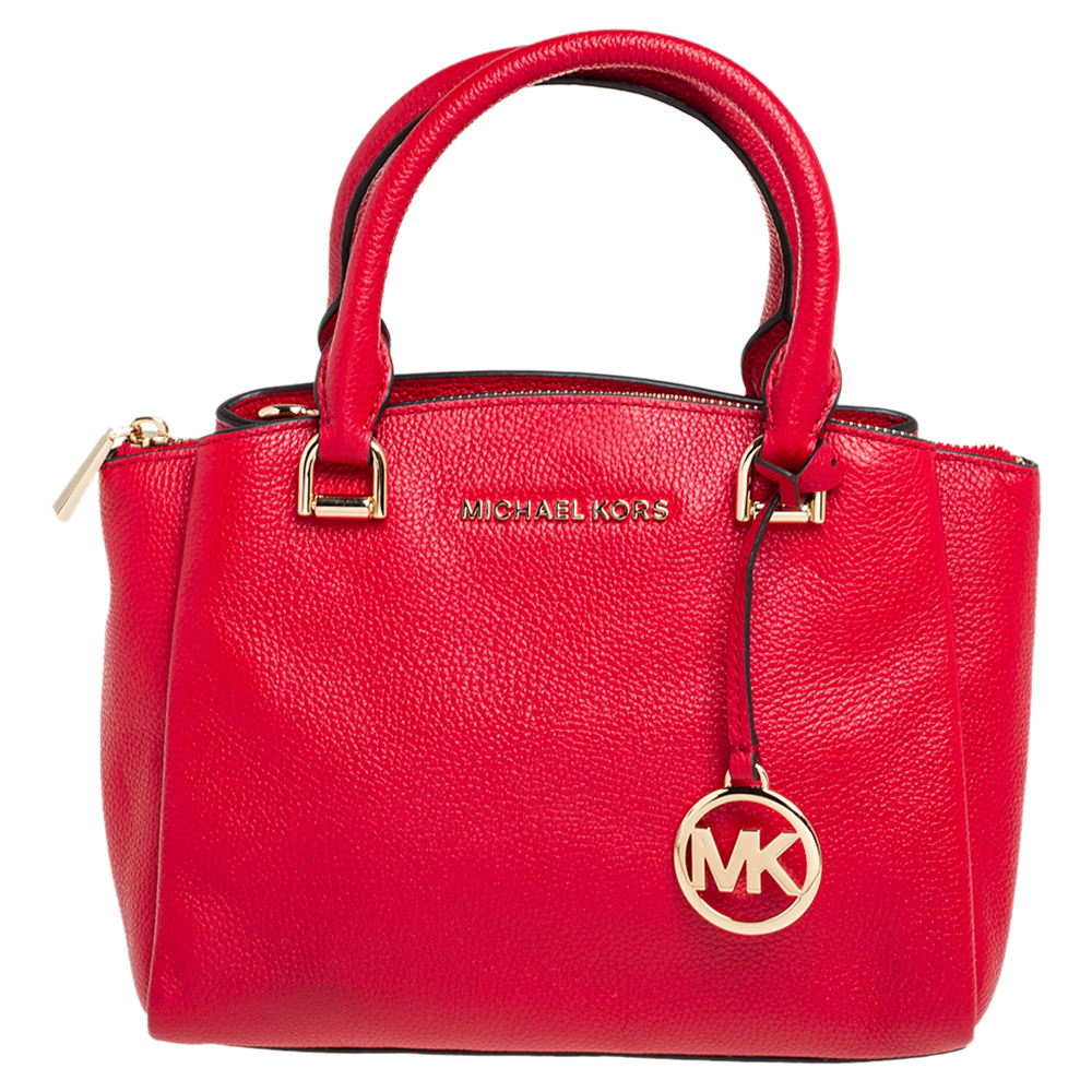 Michael Kors Red Pebbled Leather Small Maxine Satchel