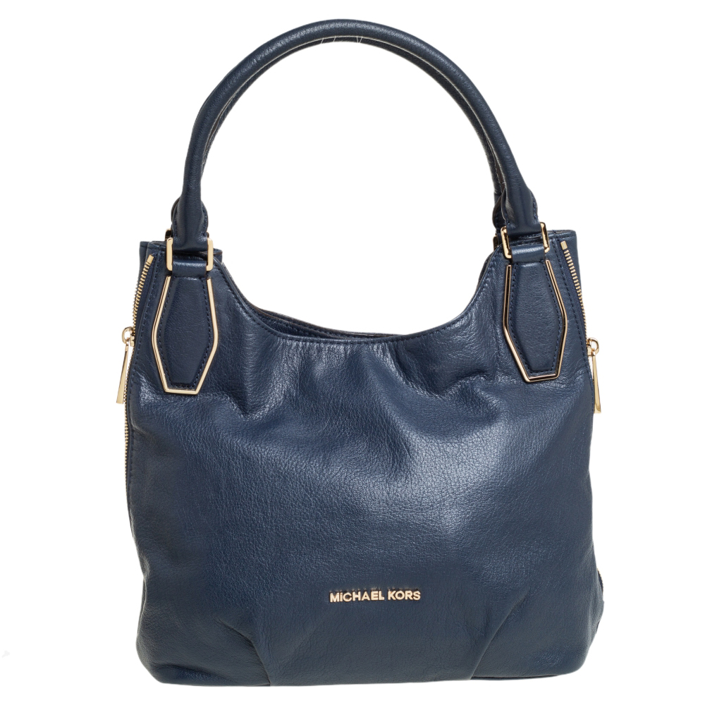 Michael Kors Dark Blue Leather Vanessa Medium Shoulder Bag