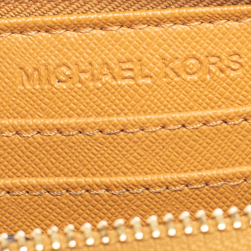 Michael Kors Tan Leather Zip Around Wristlet Wallet.