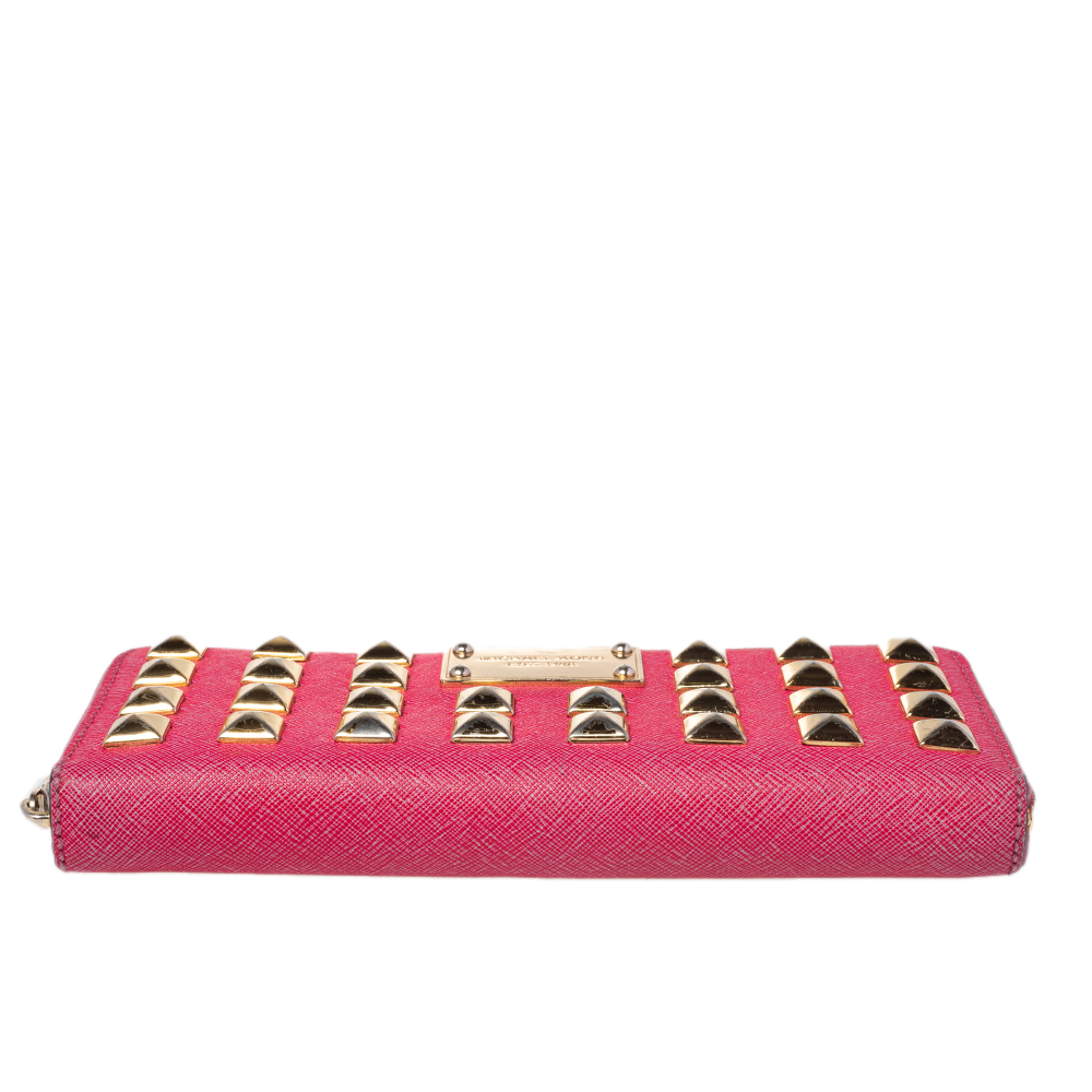 Michael Kors Pink Leather Studded Zip Around Wallet