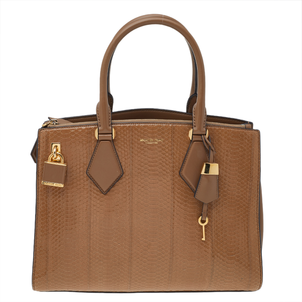 Michael Kors Collection Tan Python Leather Casey Tote