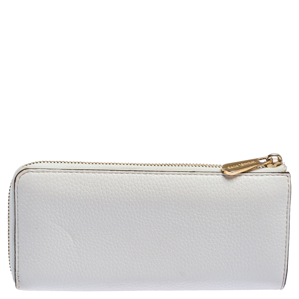 Michael Kors Off White Leather Zip Continental Wallet