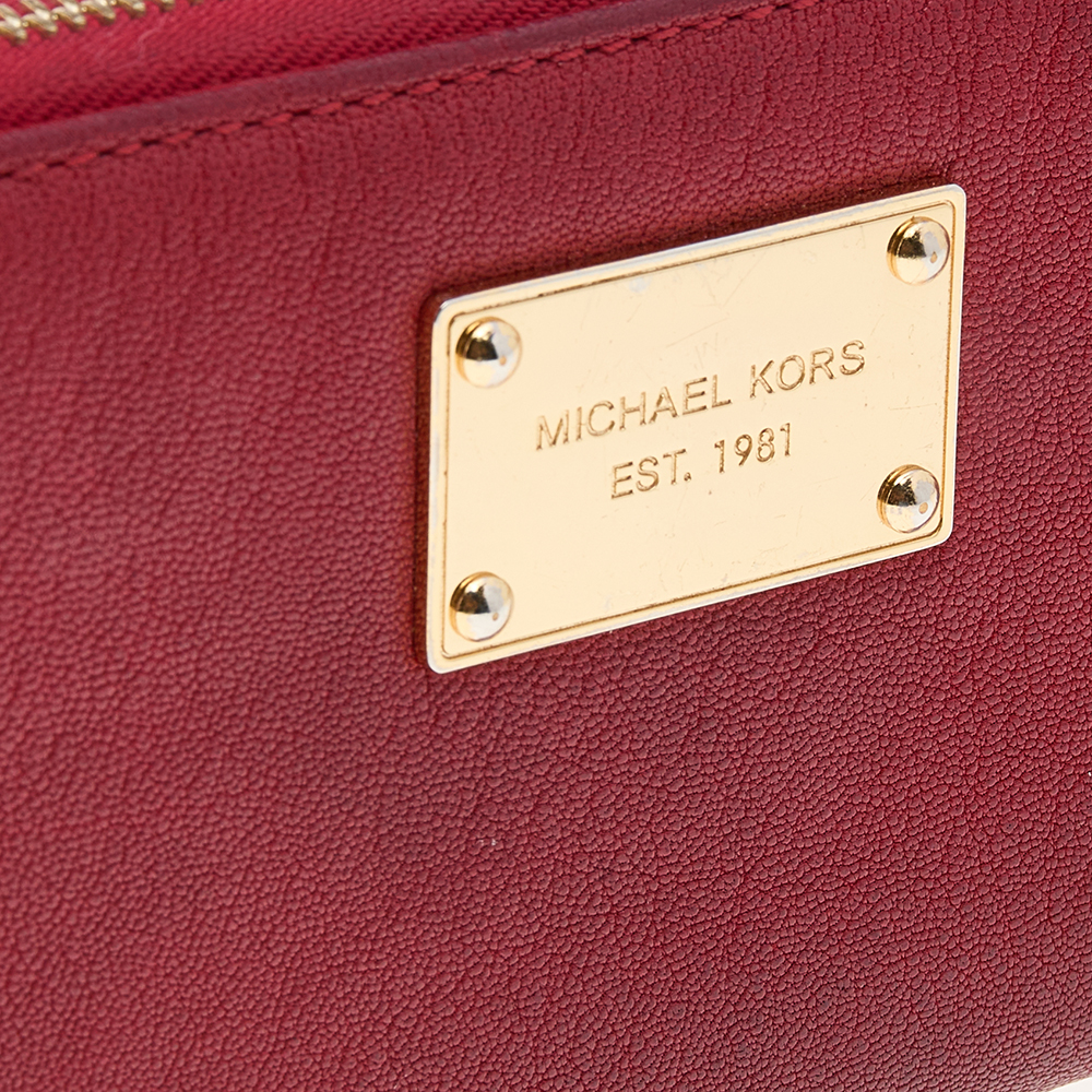 Michael Kors Red Leather Jet Set Zip Around Wallet