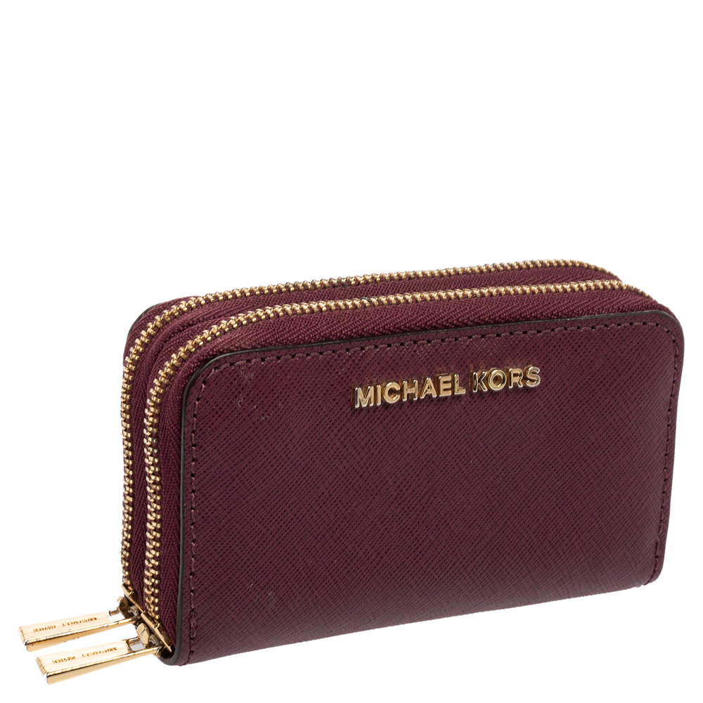 

Michael Kors Burgundy Saffiano Leather Double Zip Around Compact Wallet