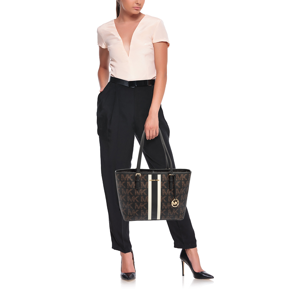 Michael Kors Brown Signature Canvas And Leather Jet Set Travel Carryall Stripe Tote
Michael Kors Brown Signature Canvas And Leather Jet Set Travel Carryall Stripe Tote