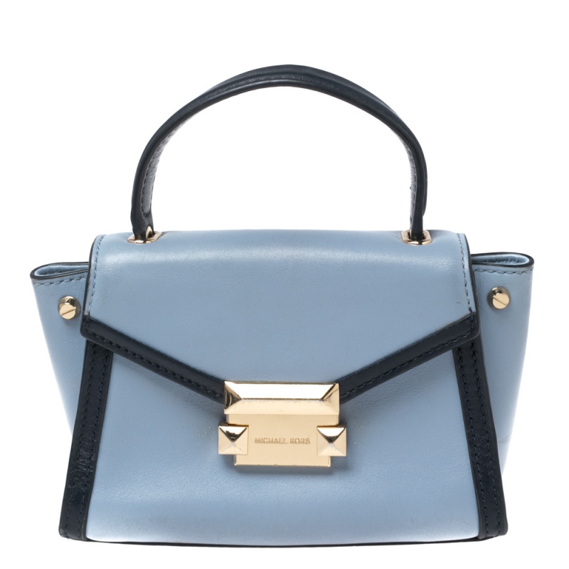 Michael kors two tone blue leather mini whitney top handle bag