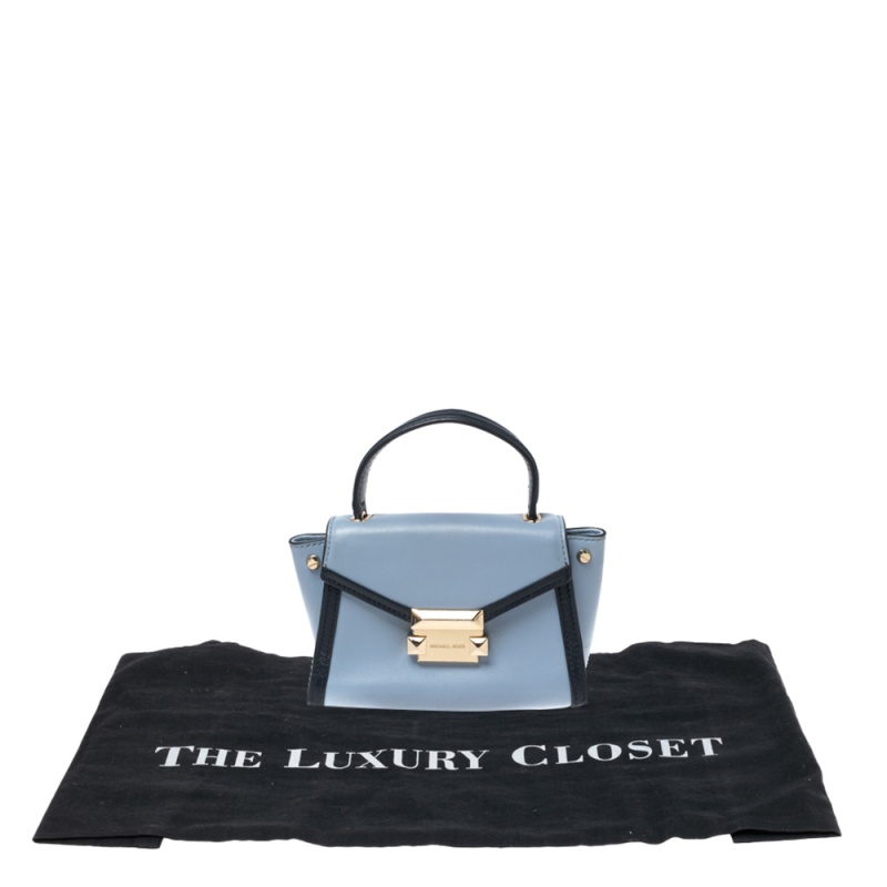 Michael Kors Two Tone Blue Leather Mini Whitney Top Handle Bag