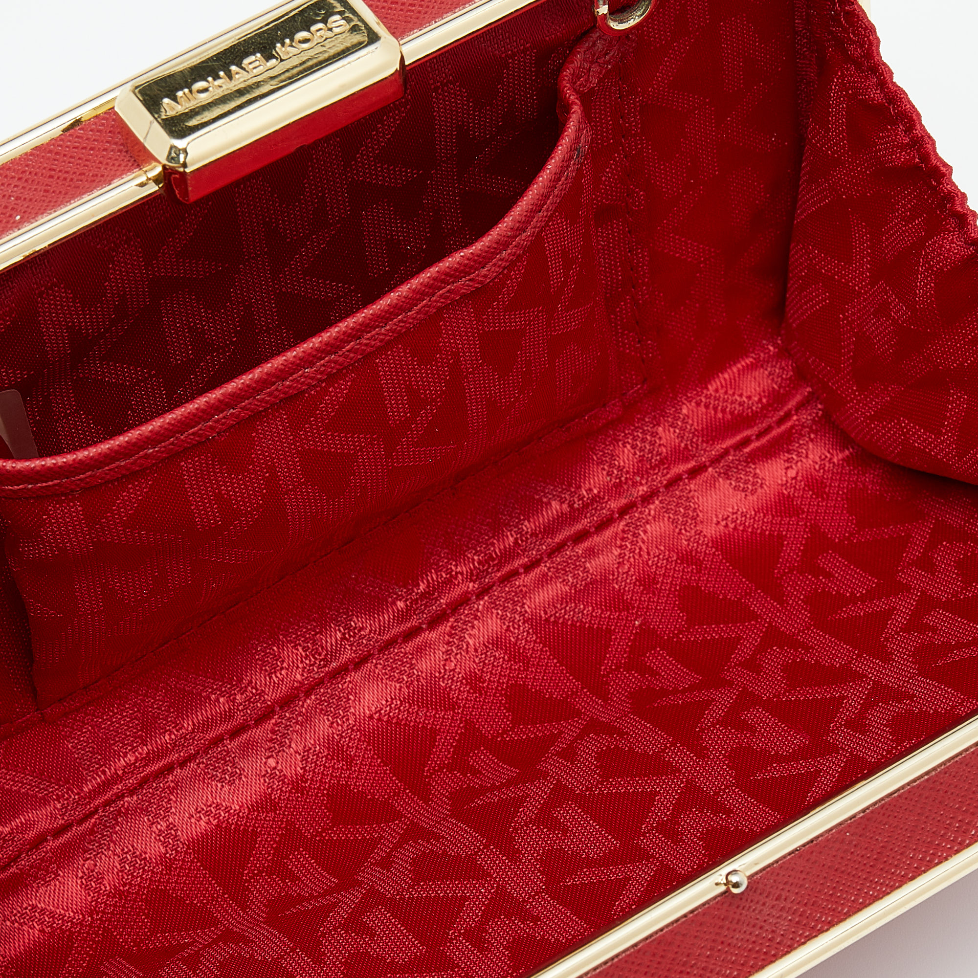 Michael Kors Red Saffiano Leather Minaudiere Clutch